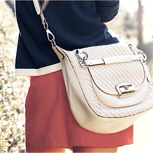 Coach Kristin Cream Woven Leather Satchel Crossbody F19312 - Picture 1 of 16